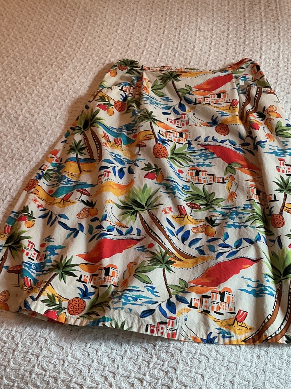 St. John's Bay 100% Cotton Cream A-Line Skirt with Tropical Multicolor Print